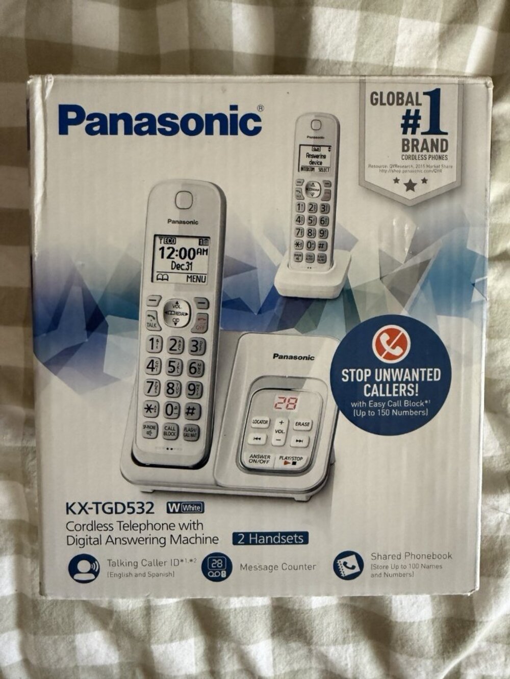 Panasonic KX-TGD532W Cordless Phone w/ Answering Machine – 2 Handsets, Open Box